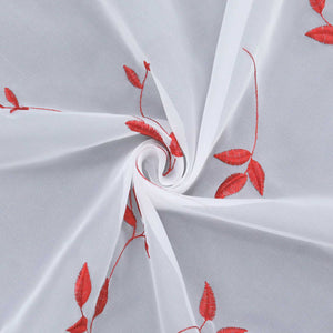 Cafe Curtain Voile with Leaf Embroidery - Light Gray, H x W 30 x 90cm