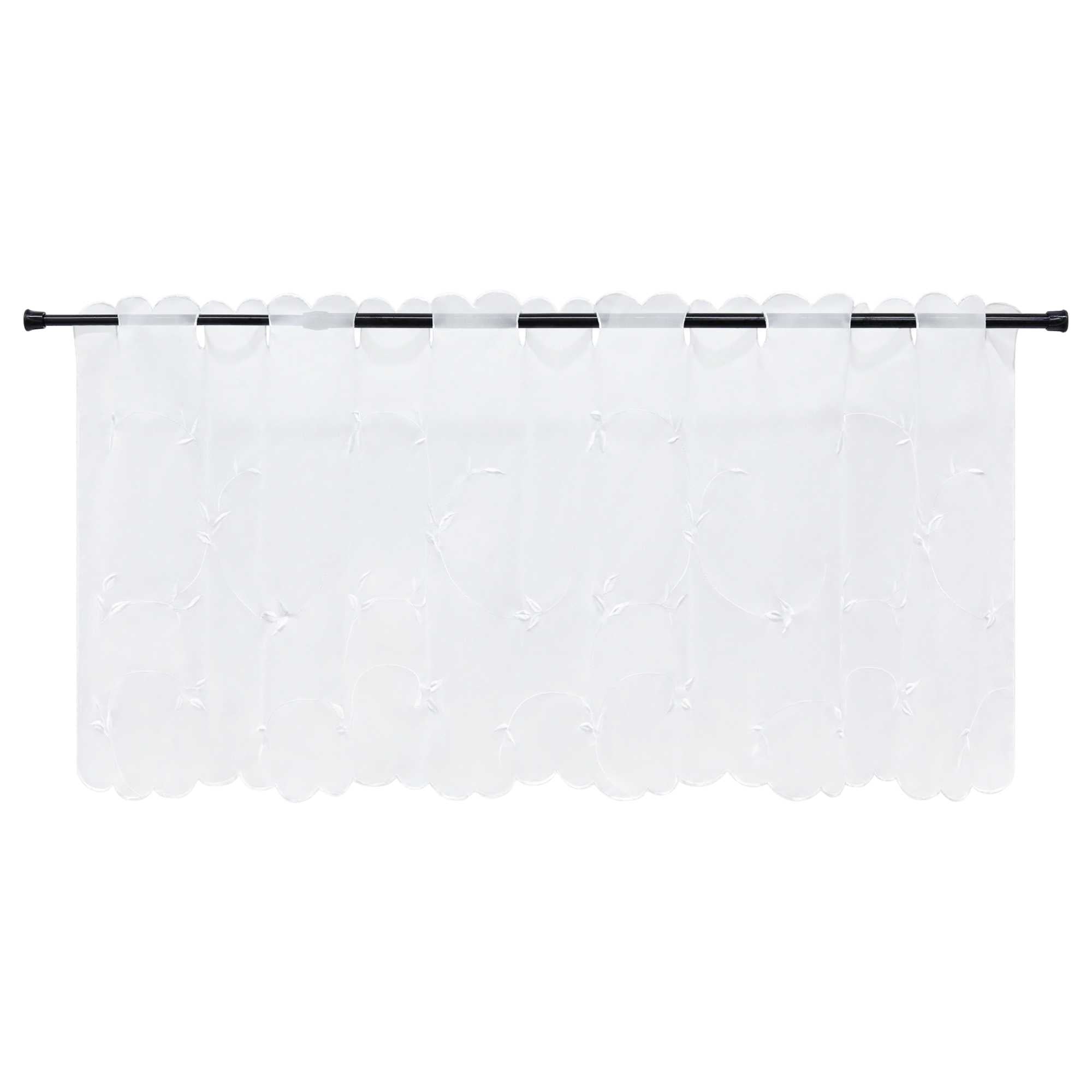 Cafe Curtain Voile with Leaf Embroidery - Green, H x W 60 x 140cm