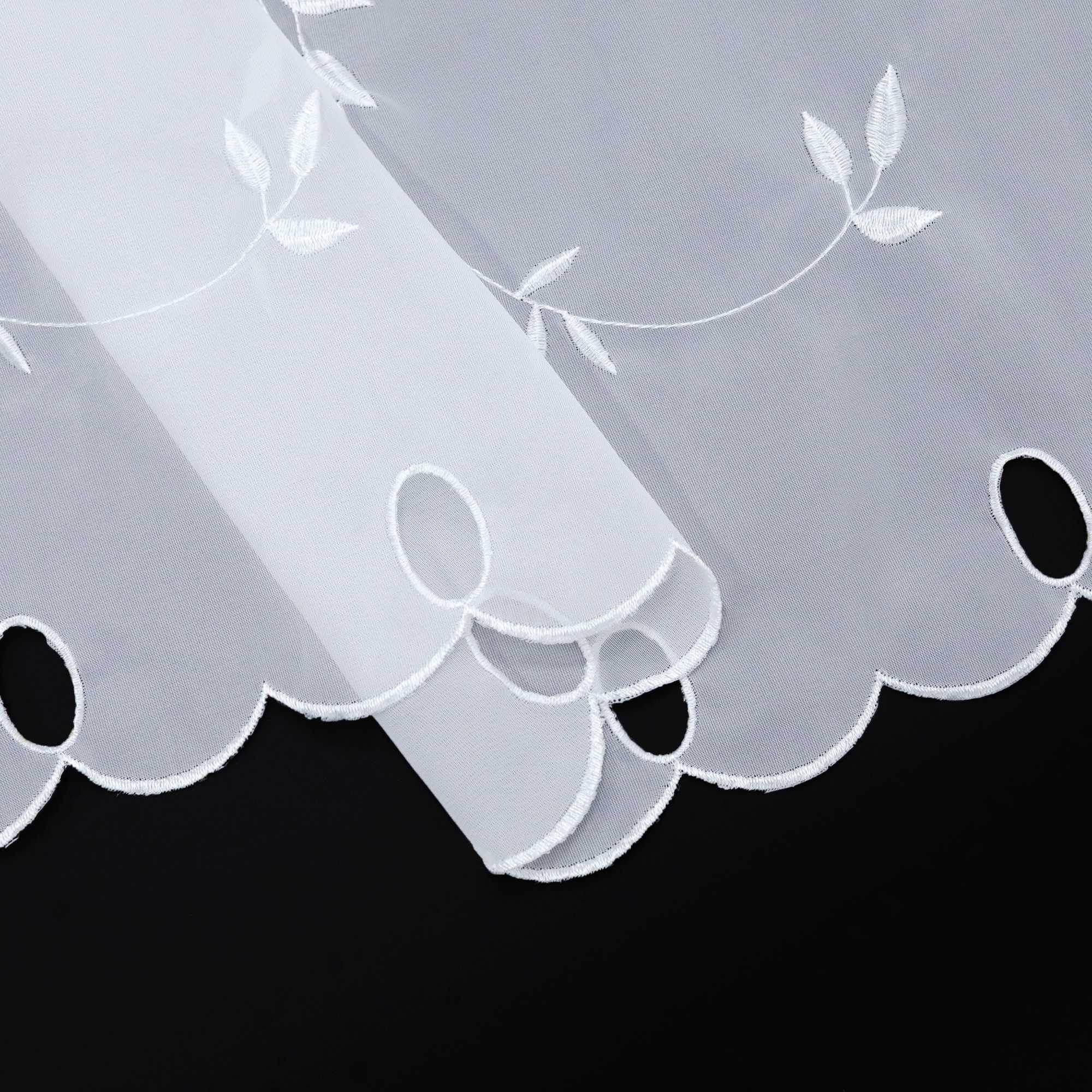 Cafe Curtain Voile with Leaf Embroidery - Dark Gray, H x W 45 x 120cm
