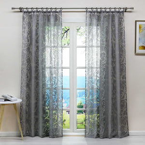 Curtain with Floral Pattern Light-Filtering Curtain Panel 1 Piece - Tab-Top Panel, Gray