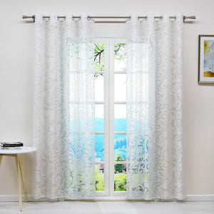 Curtain with Floral Pattern Light-Filtering Curtain Panel 1 Piece - Curtain-Tape Panel, Gray