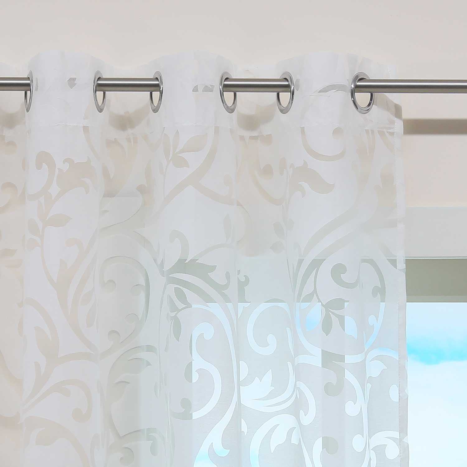 Curtains with Vine Pattern - White, Curtain-Tape Panel