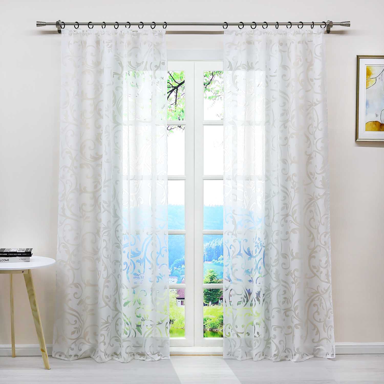 Curtain with Floral Pattern Light-Filtering Curtain Panel 1 Piece - Grommet Panel, Gray