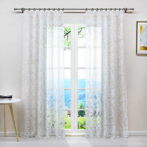 Curtain with Floral Pattern Light-Filtering Curtain Panel 1 Piece - Grommet Panel, Gray