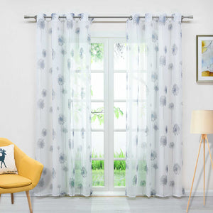 Curtain with Dandelion Pattern Light Privacy 1 Piece - White, Curtain-Tape Panel