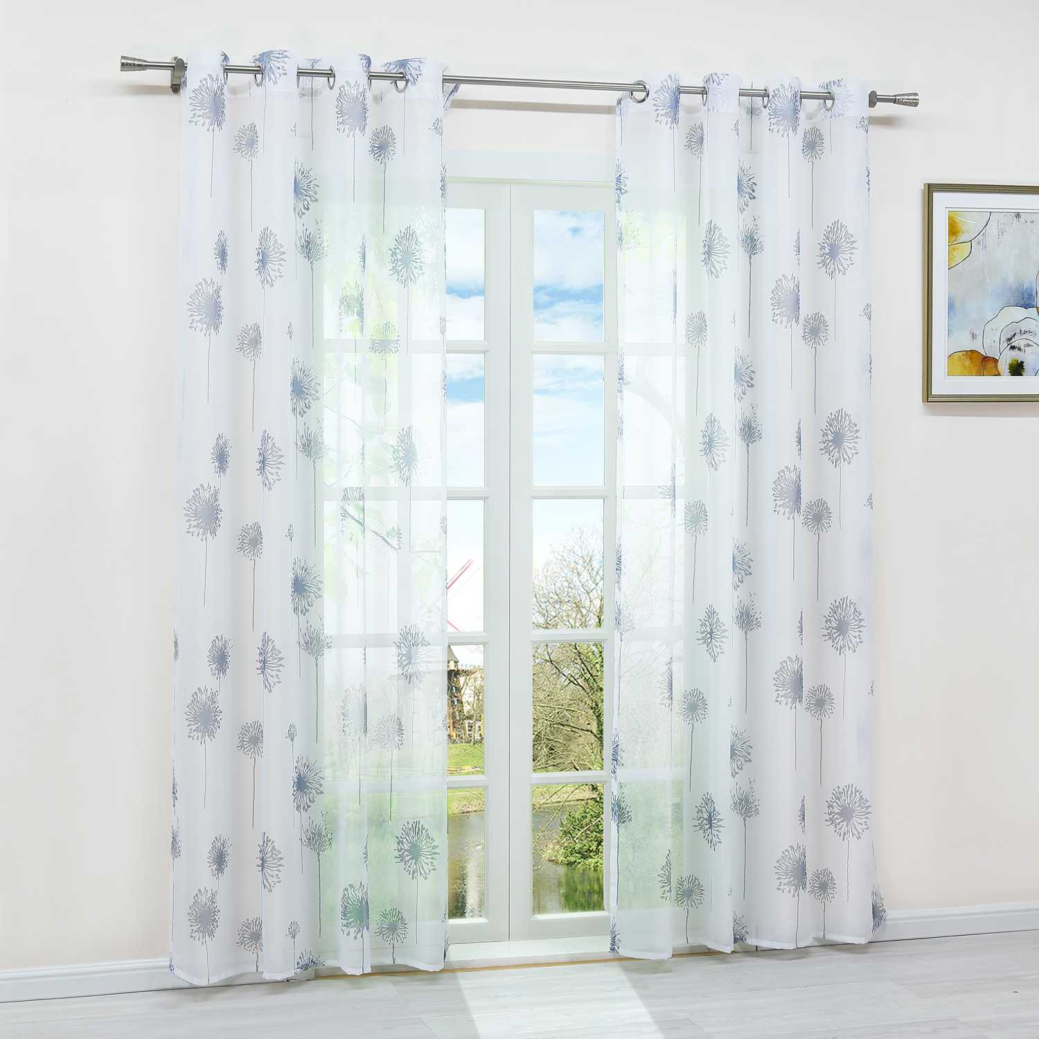 Curtain with Dandelion Pattern Light Privacy 1 Piece - White, Curtain-Tape Panel