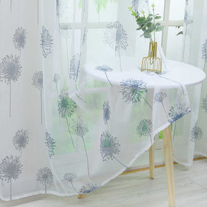 Curtain with Dandelion Pattern Light Privacy 1 Piece - White, Tab-Top Panel