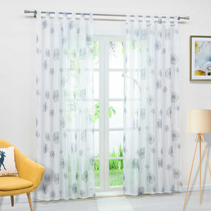 Curtain with Dandelion Pattern Light Privacy 1 Piece - White, Tab-Top Panel