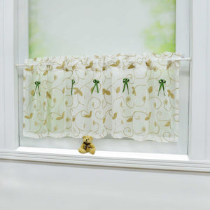 Cafe Curtain with Bows & Sheer Leaf Pattern - White, W x H 140 x 160cm