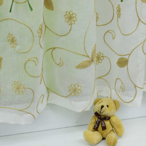 Cafe Curtain with Bows & Sheer Leaf Pattern - White, W x H 130 x 120cm