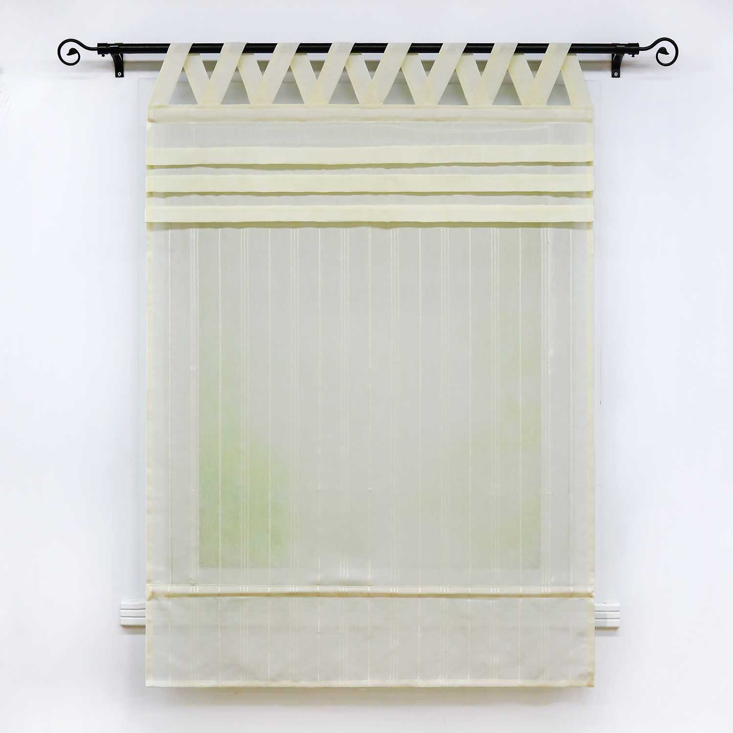 Delien Roman Shade White with V-Shaped Tab Tops Height-Adjustable
