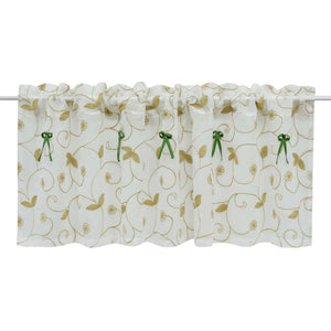 Cafe Curtain with Bows & Sheer Leaf Pattern - White, W x H 140 x 45cm