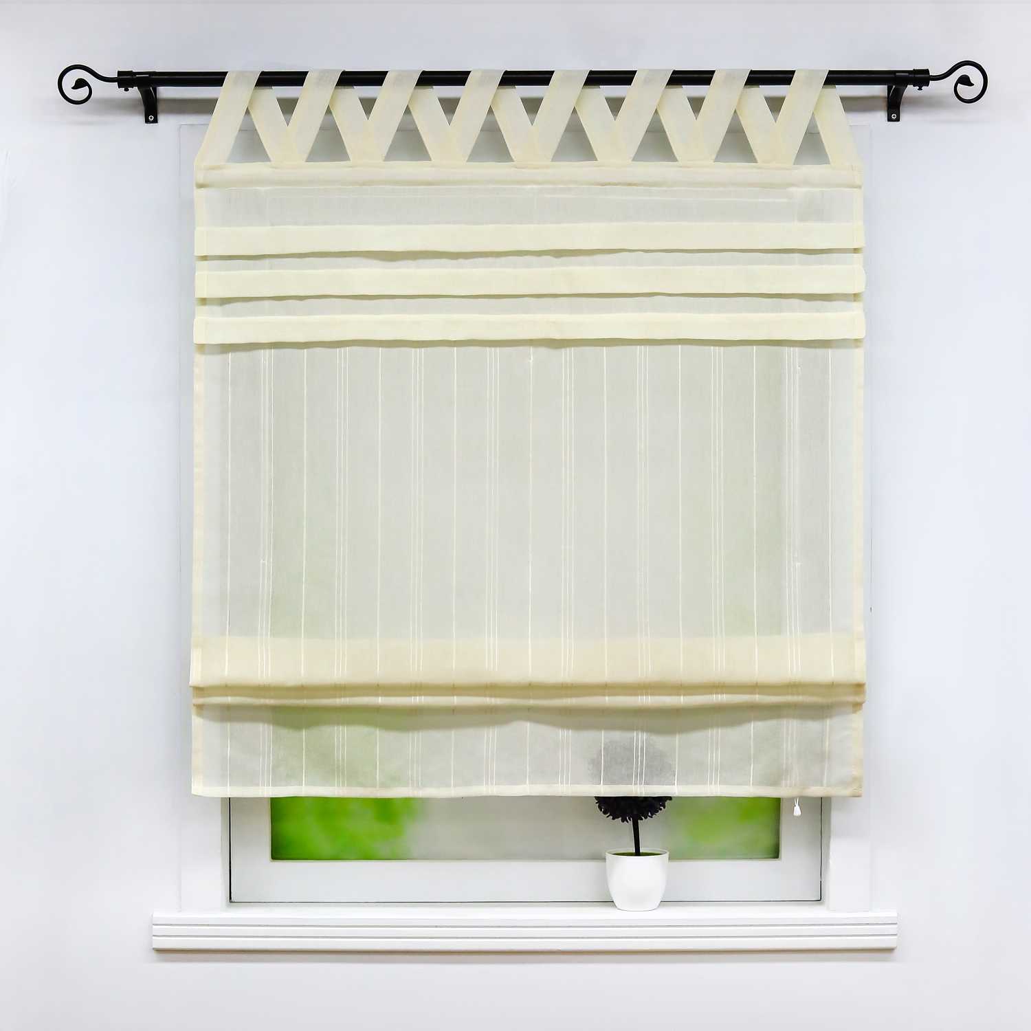 Delien Roman Shade White with V-Shaped Tab Tops Height-Adjustable