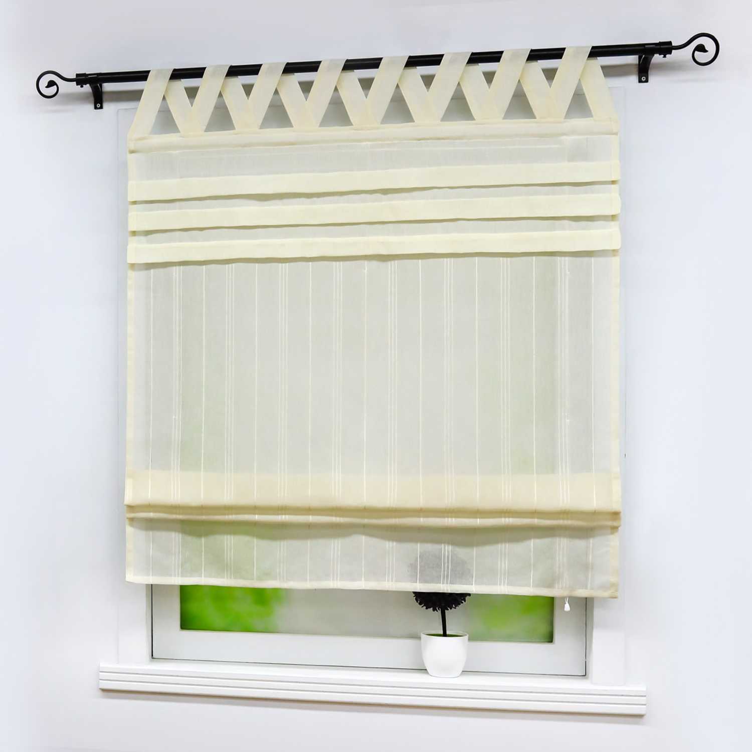 Delien Roman Shade White with V-Shaped Tab Tops Height-Adjustable