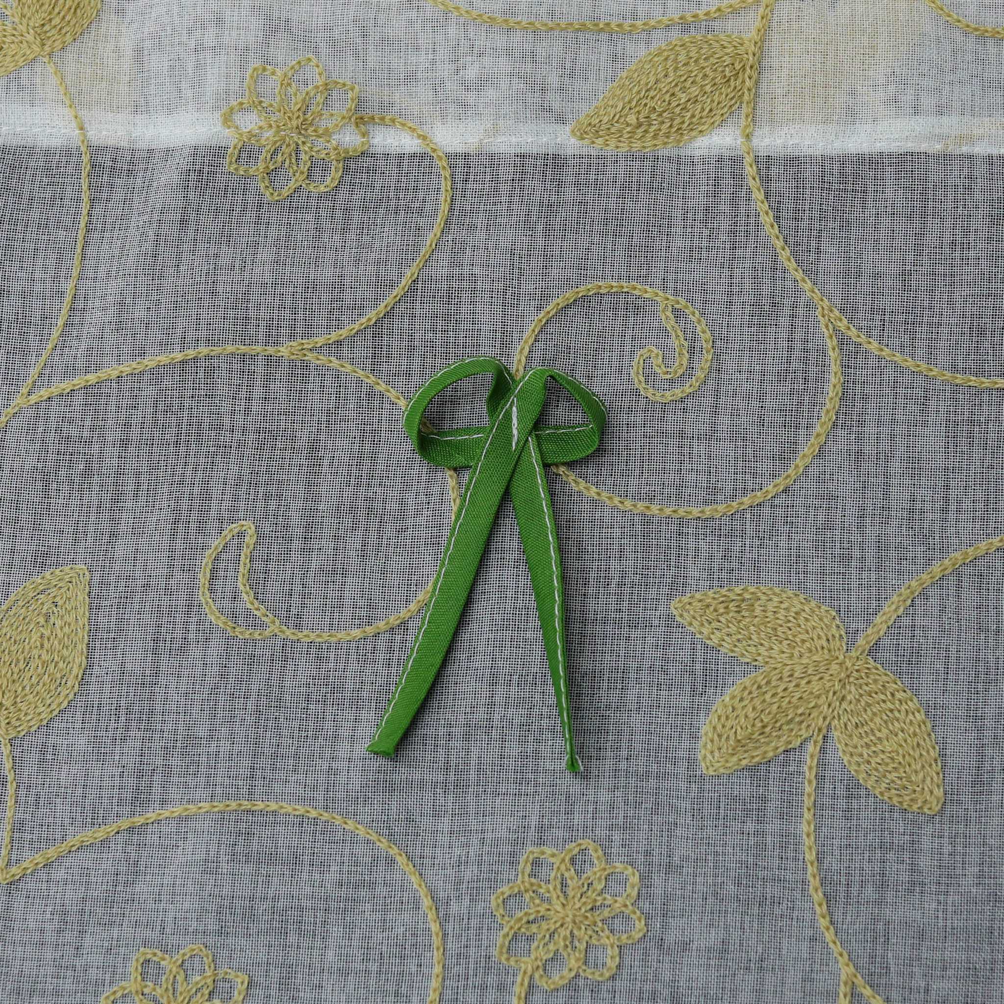 Cafe Curtain with Bows & Sheer Leaf Pattern - khaki, W x H 90 x 45cm
