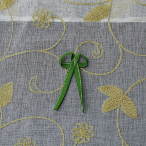 Cafe Curtain with Bows & Sheer Leaf Pattern - khaki, W x H 90 x 45cm