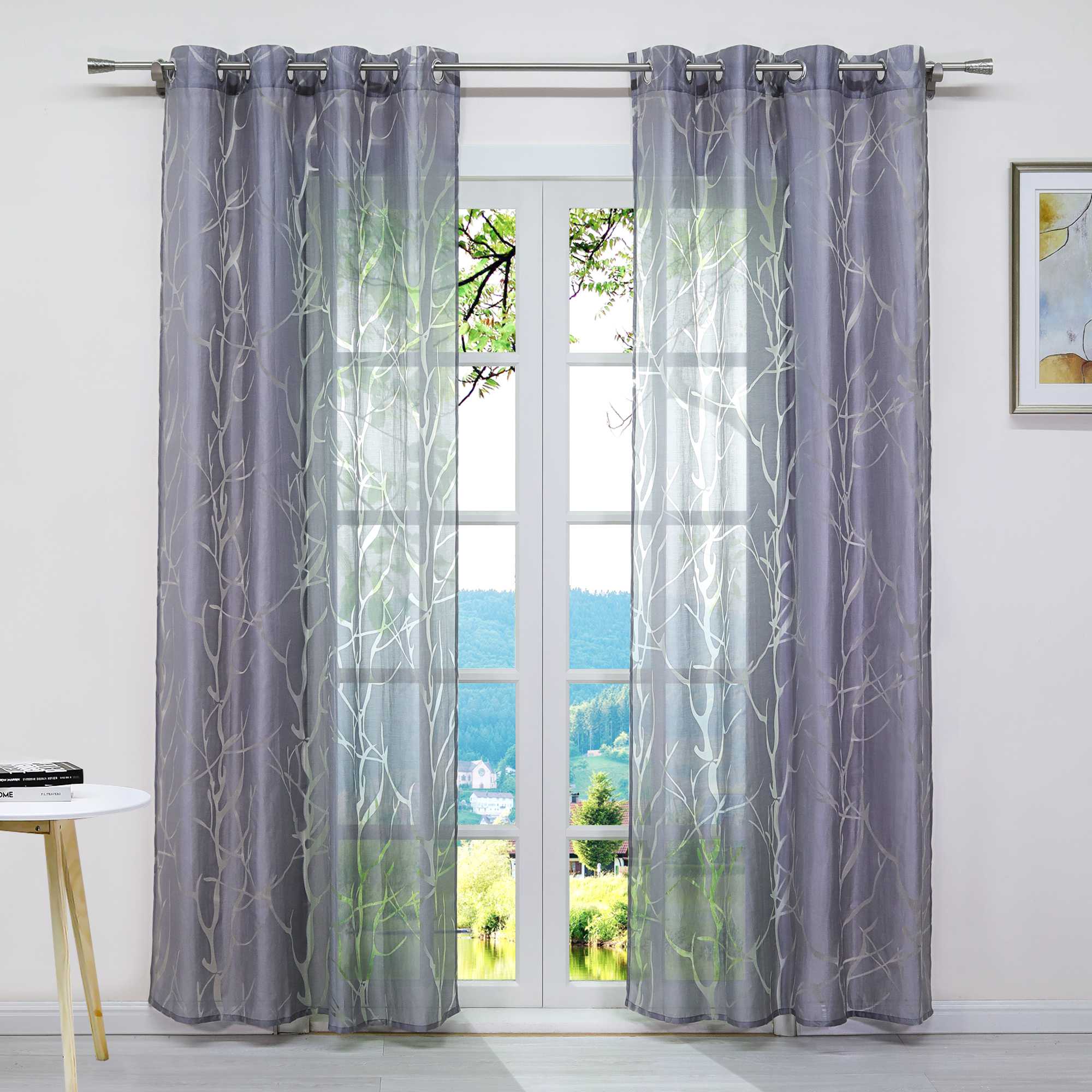 Curtain with Branch Pattern Light-Filtering Garden Style 1 Piece