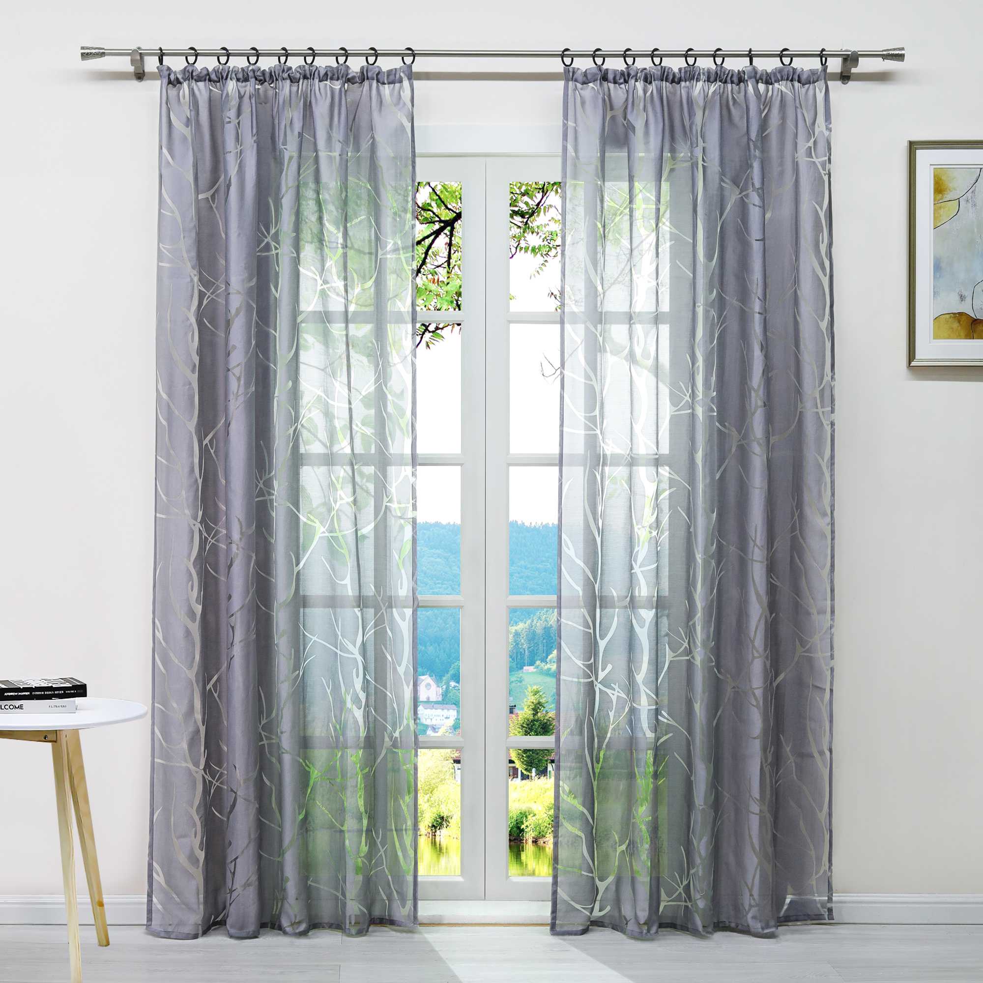 Curtain with Branch Pattern Light-Filtering Garden Style 1 Piece