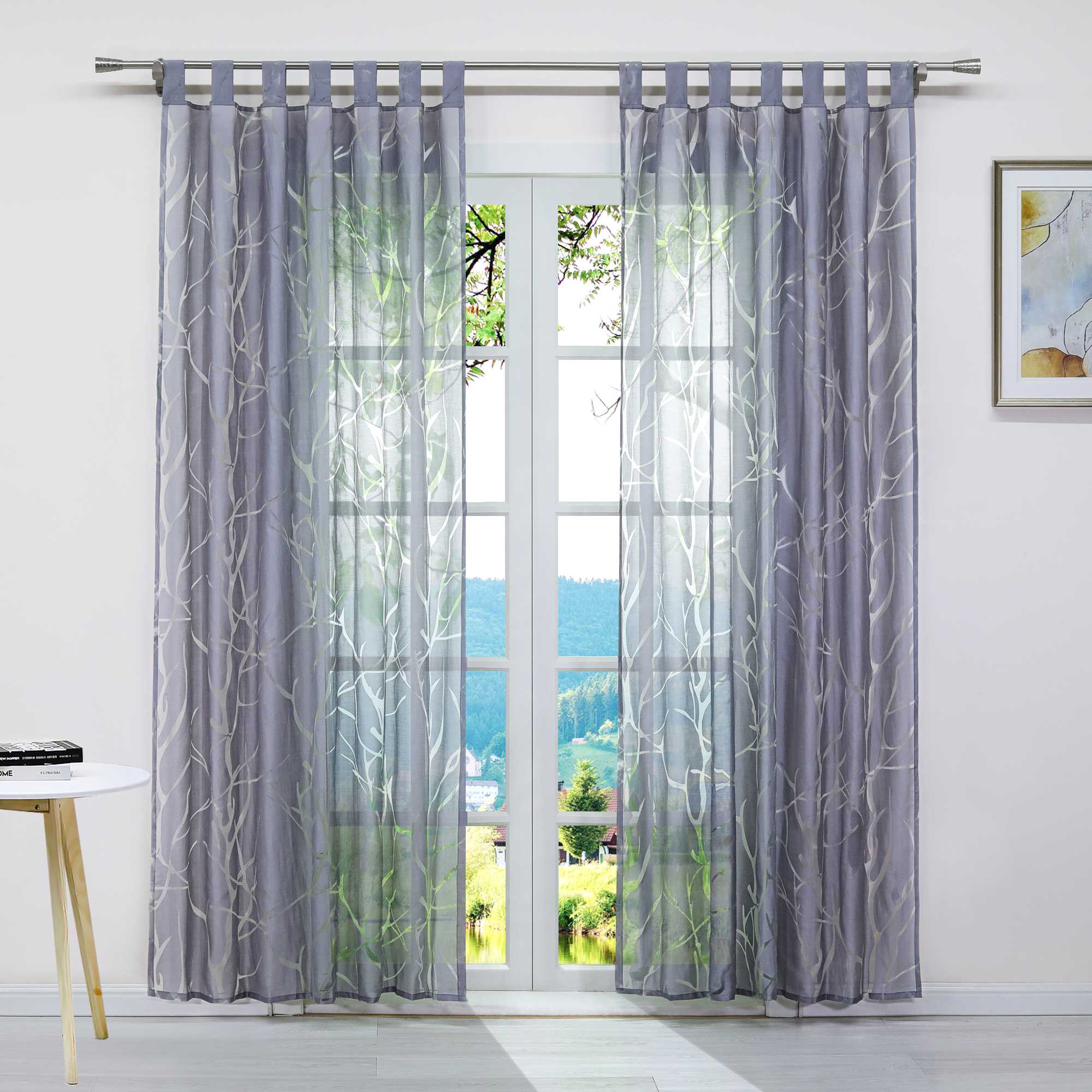 Curtain with Branch Pattern Light-Filtering Garden Style 1 Piece