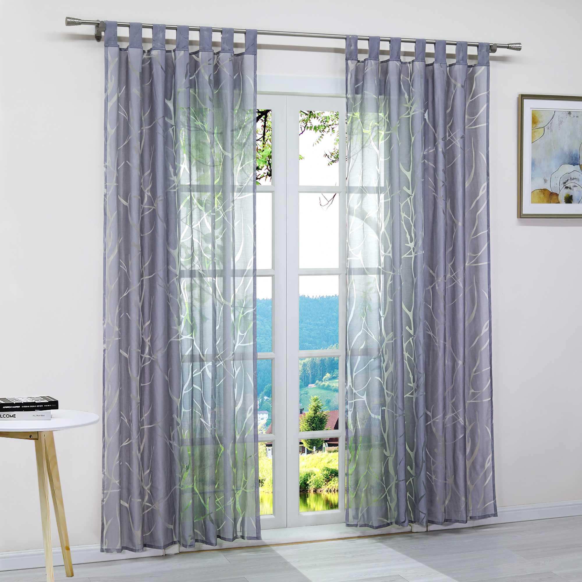 Curtain with Branch Pattern Light-Filtering Garden Style 1 Piece
