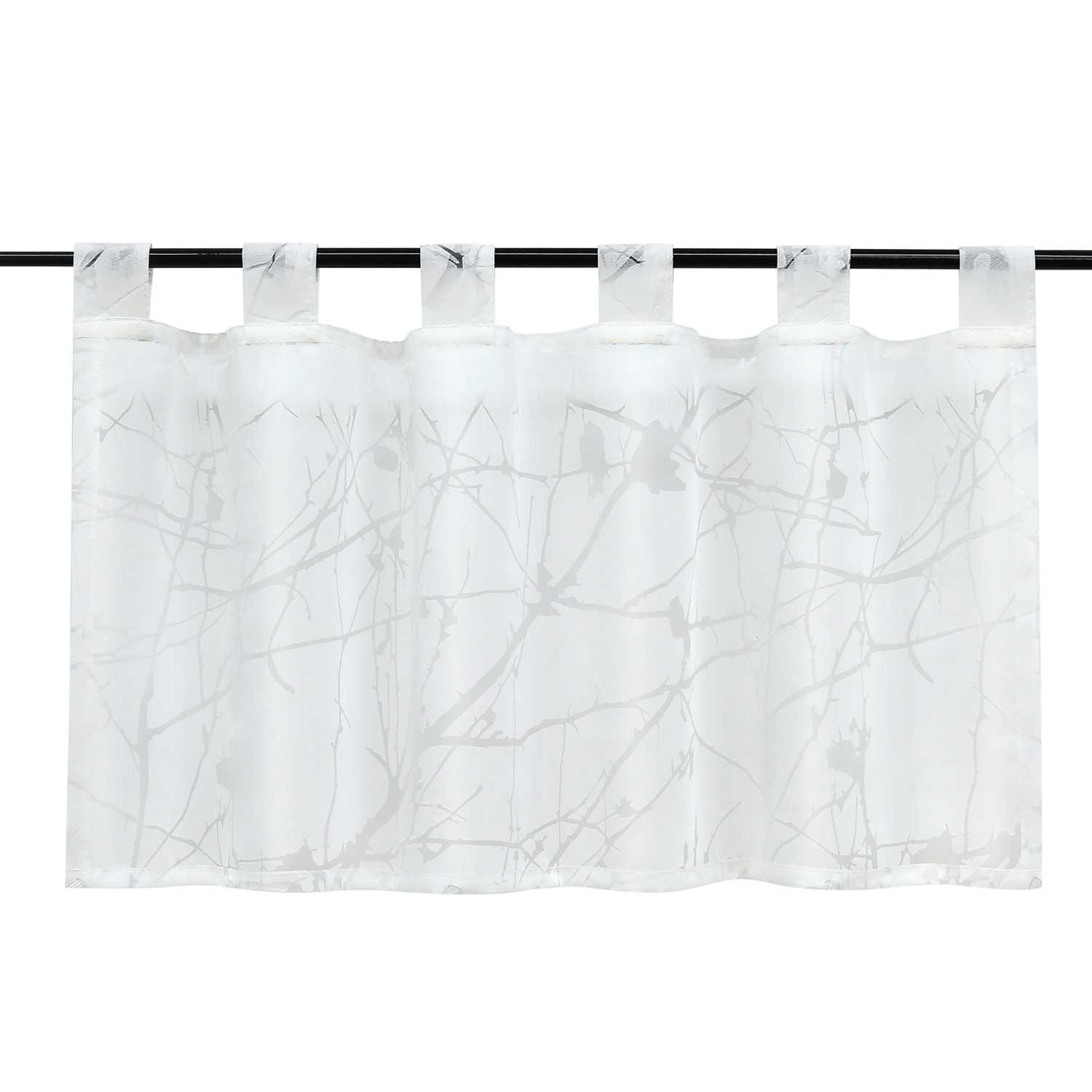Cafe Curtain with Plum-Blossom Pattern and Tab-Top Hanging - White, H x W 45 x 90cm