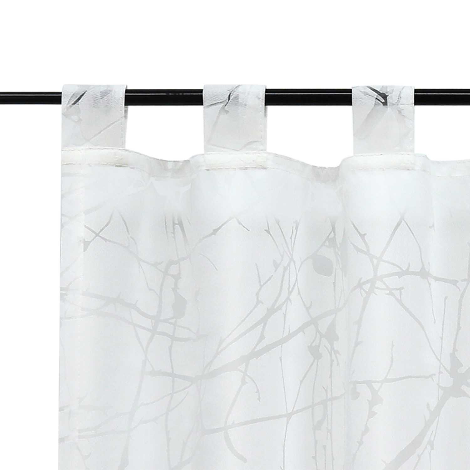Cafe Curtain with Plum-Blossom Pattern and Tab-Top Hanging - White, H x W 45 x 120cm