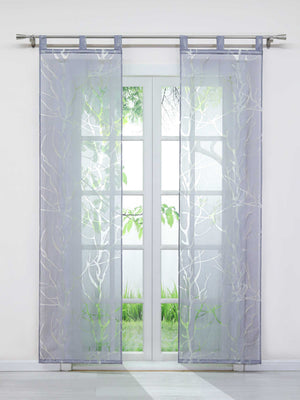 Tab-Top Curtain Panel with Branch Pattern Light-Filtering Set of 2 - Gray, H x W 145 x 57 cm