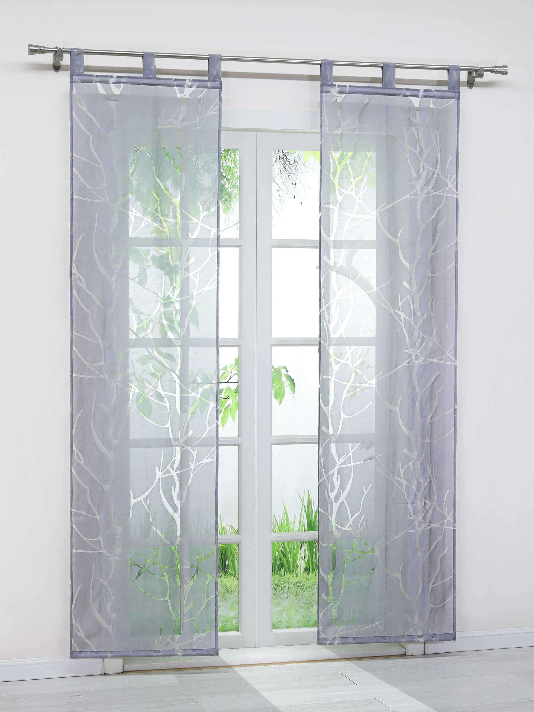 Tab-Top Curtain Panel with Branch Pattern Light-Filtering Set of 2 - Gray, H x W 175 x 57 cm