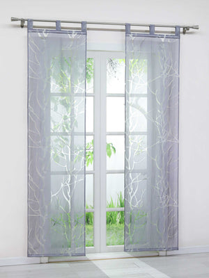 Tab-Top Curtain Panel with Branch Pattern Light-Filtering Set of 2 - Gray, H x W 175 x 57 cm
