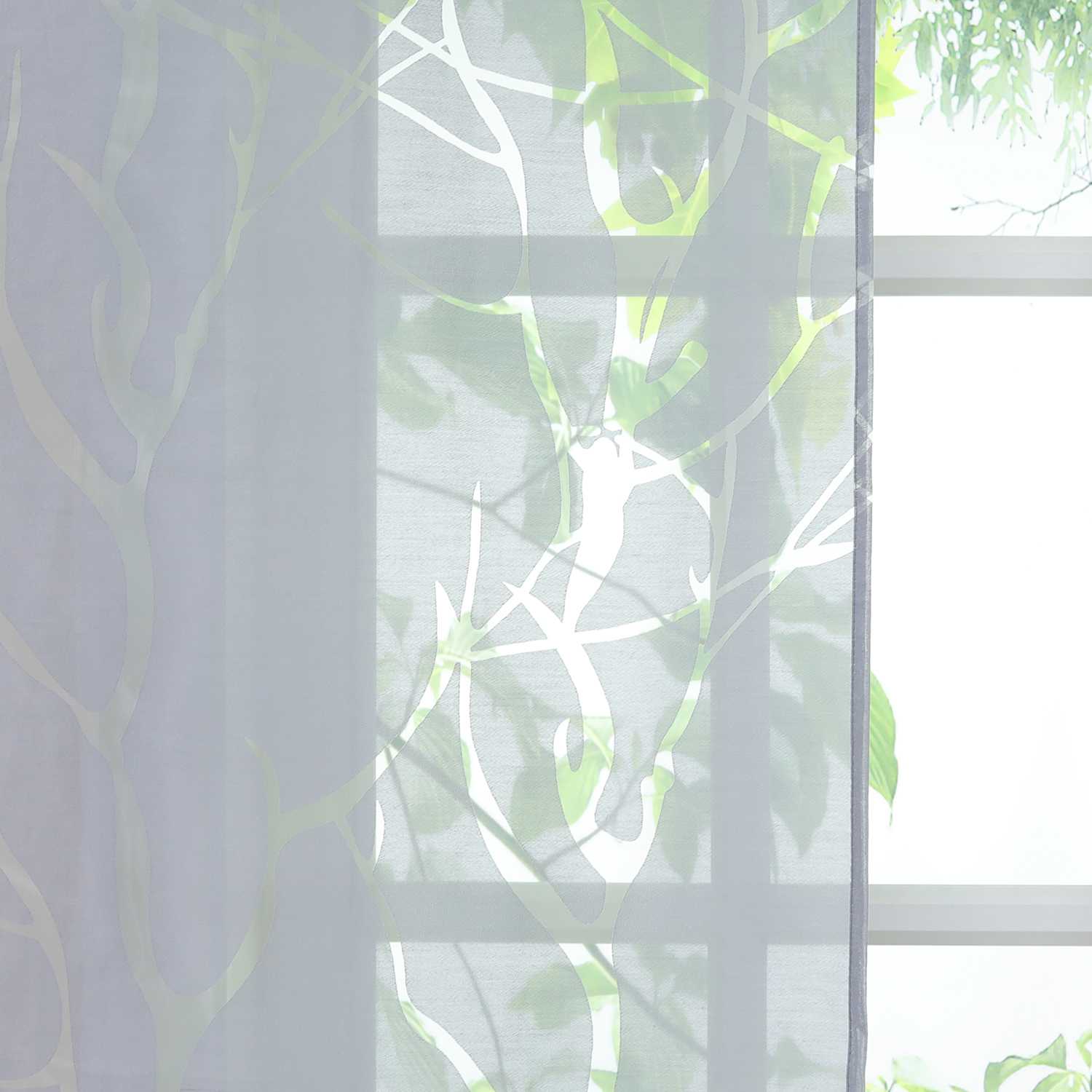 Tab-Top Curtain Panel with Branch Pattern Light-Filtering Set of 2 - Gray, H x W 225 x 57 cm
