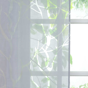Tab-Top Curtain Panel with Branch Pattern Light-Filtering Set of 2 - Gray, H x W 225 x 57 cm