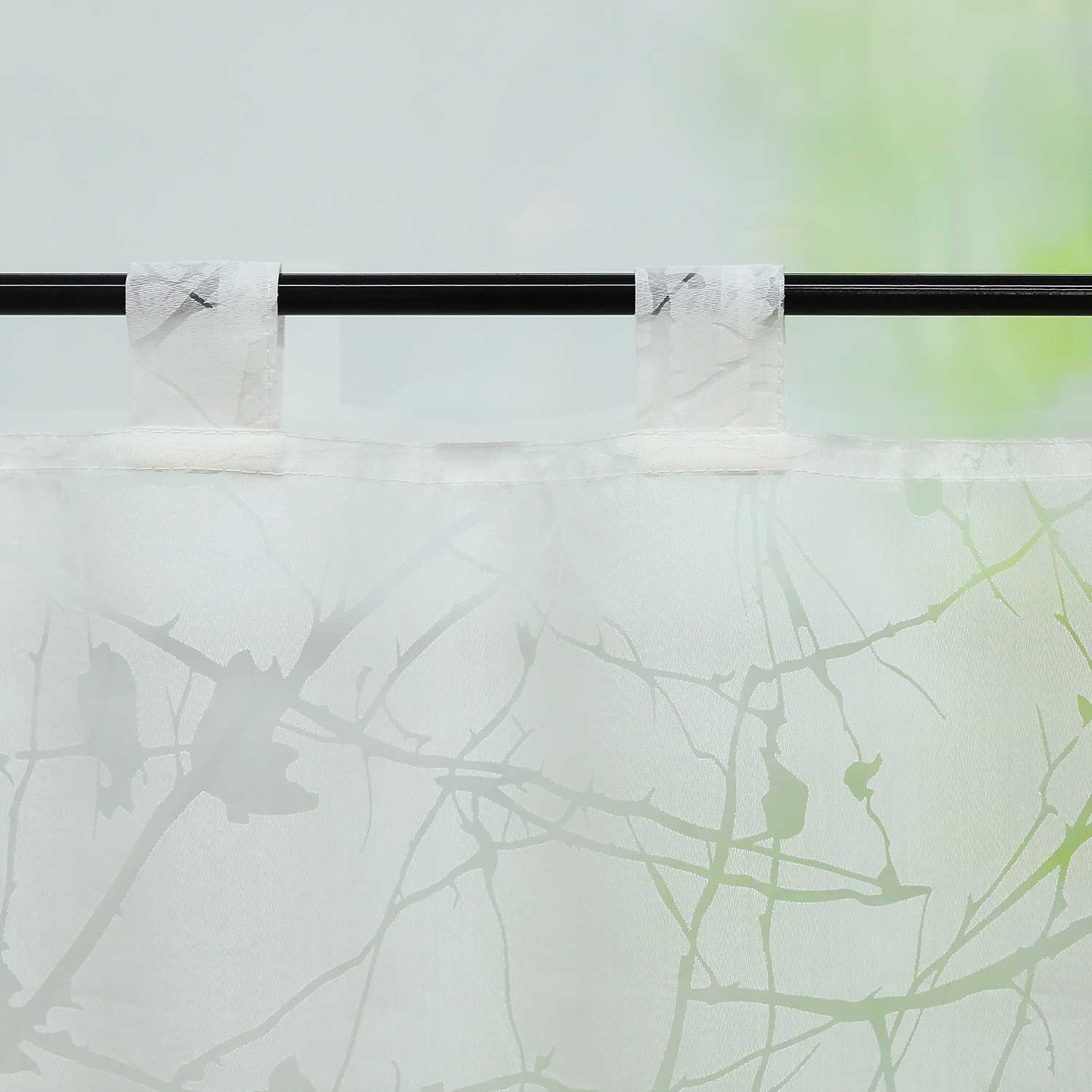 Cafe Curtain with Plum-Blossom Pattern and Tab-Top Hanging - White, H x W 60 x 90cm