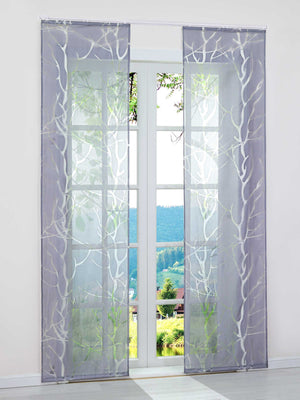 Hook-and-Loop Sliding Panel Curtains with Coarse Branch Pattern Light-Filtering Set of 2 - Gray, H x W 175 x 57 cm