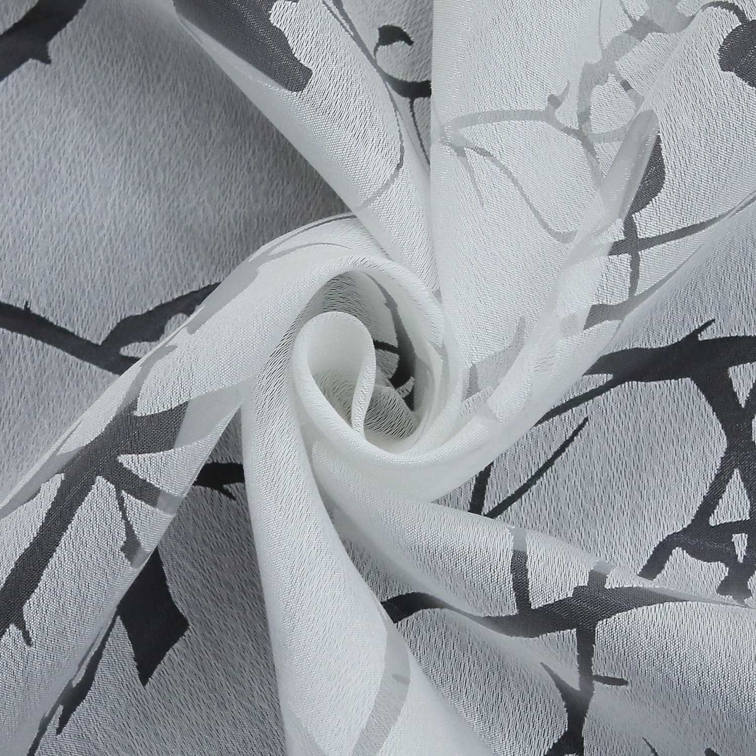 Cafe Curtain with Plum-Blossom Pattern and Tab-Top Hanging