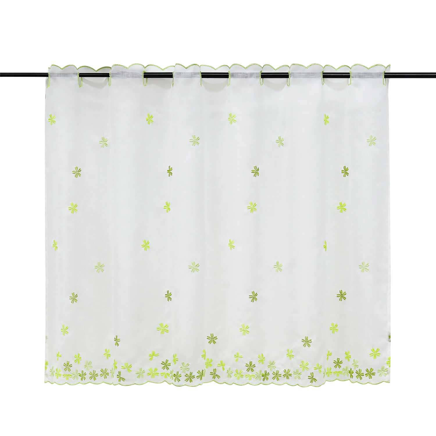 Cafe Curtain with Floral Pattern and Embroidered Design Semi-Sheer 1 Piece - Green, W x H 110 x 45cm