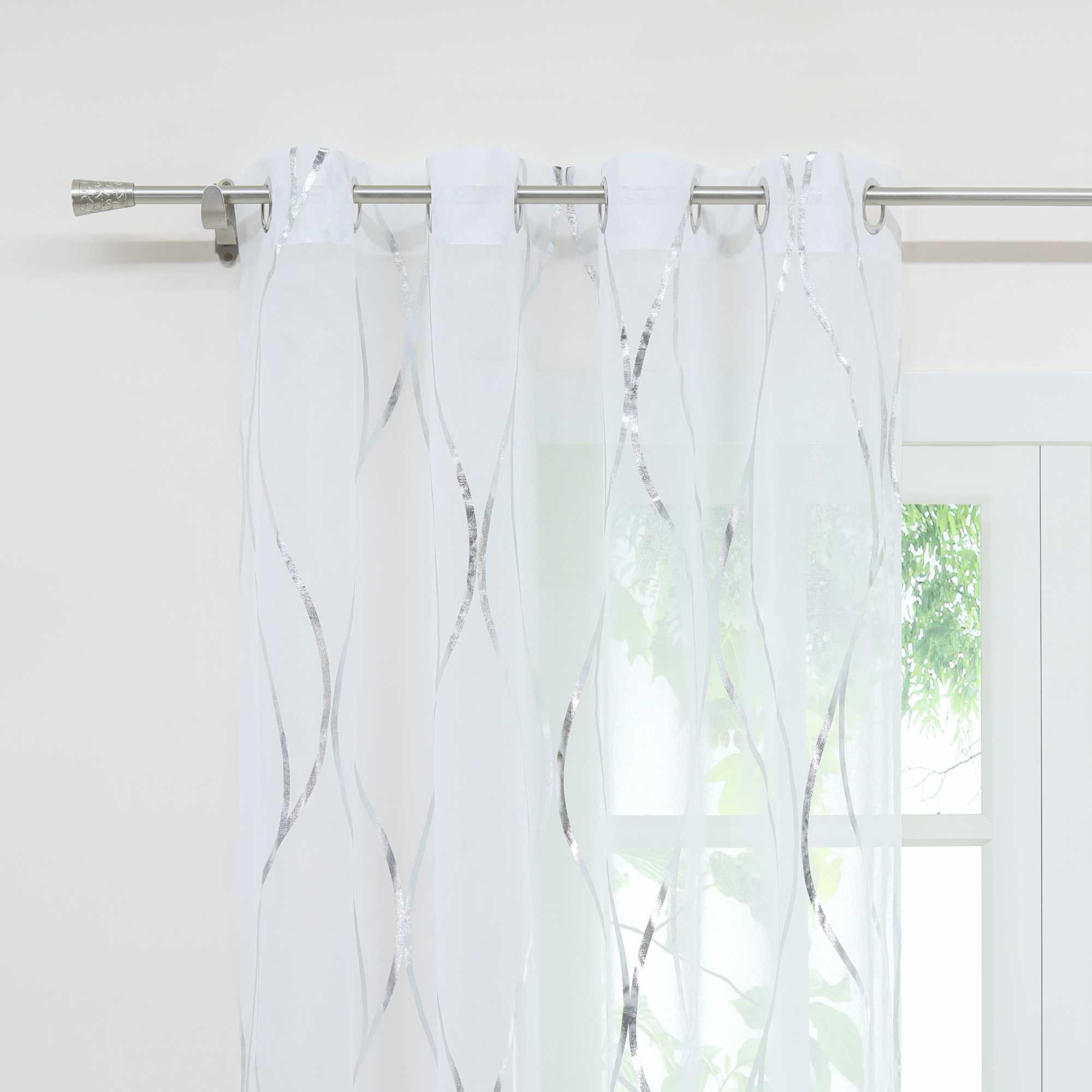 Grommet Curtain with Wave Pattern Light-Filtering - Silver, W x H 140 x 245cm