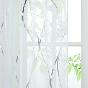 Grommet Curtain with Wave Pattern Light-Filtering - Brown, W x H 140 x 225cm