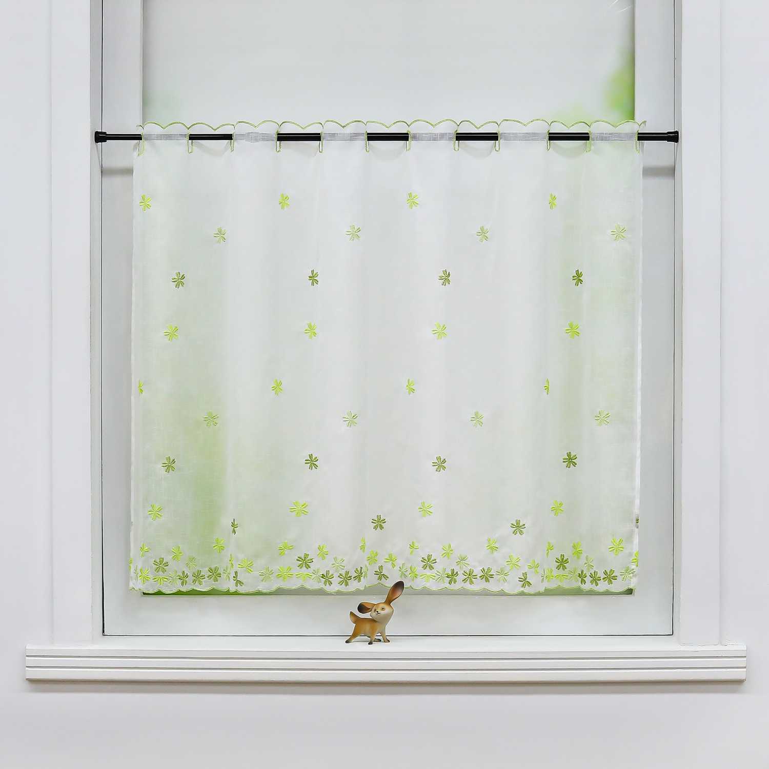 Cafe Curtain with Floral Pattern and Embroidered Design Semi-Sheer 1 Piece - Green, W x H 90 x 45cm