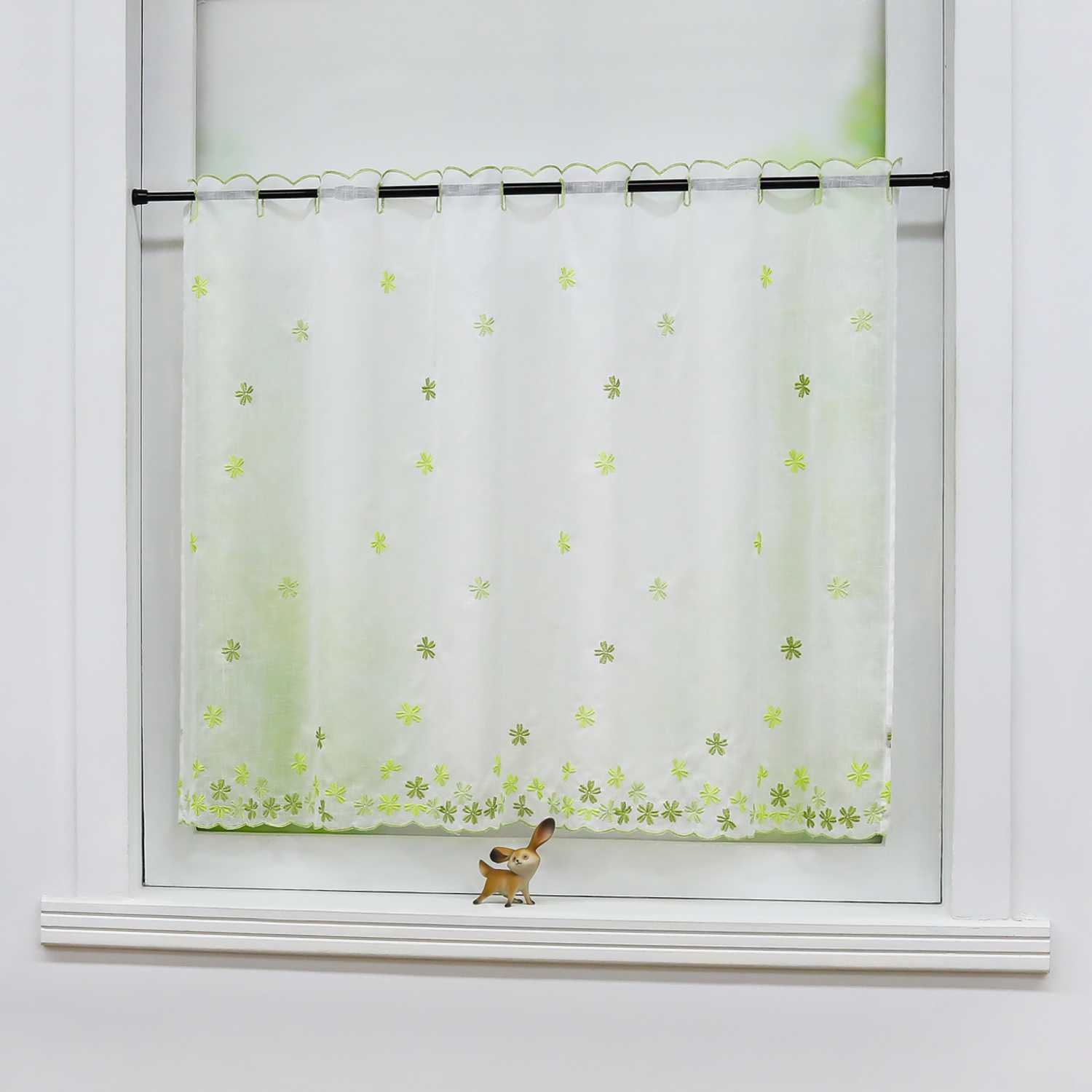 Cafe Curtain with Floral Pattern and Embroidered Design Semi-Sheer 1 Piece - Green, W x H 100 x 45cm