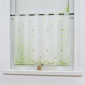 Cafe Curtain with Floral Pattern and Embroidered Design Semi-Sheer 1 Piece - Green, W x H 100 x 45cm