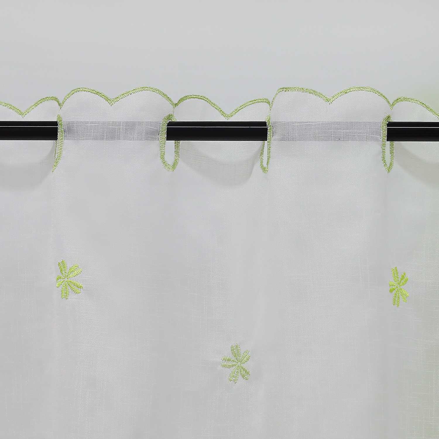Cafe Curtain with Floral Pattern and Embroidered Design Semi-Sheer 1 Piece - Green, W x H 110 x 75cm