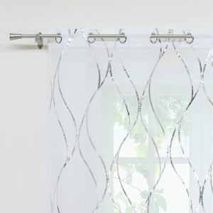 Grommet Curtain with Wave Pattern Light-Filtering - Silver, W x H 140 x 225cm