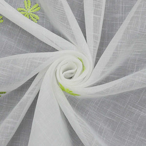 Cafe Curtain with Floral Pattern and Embroidered Design Semi-Sheer 1 Piece