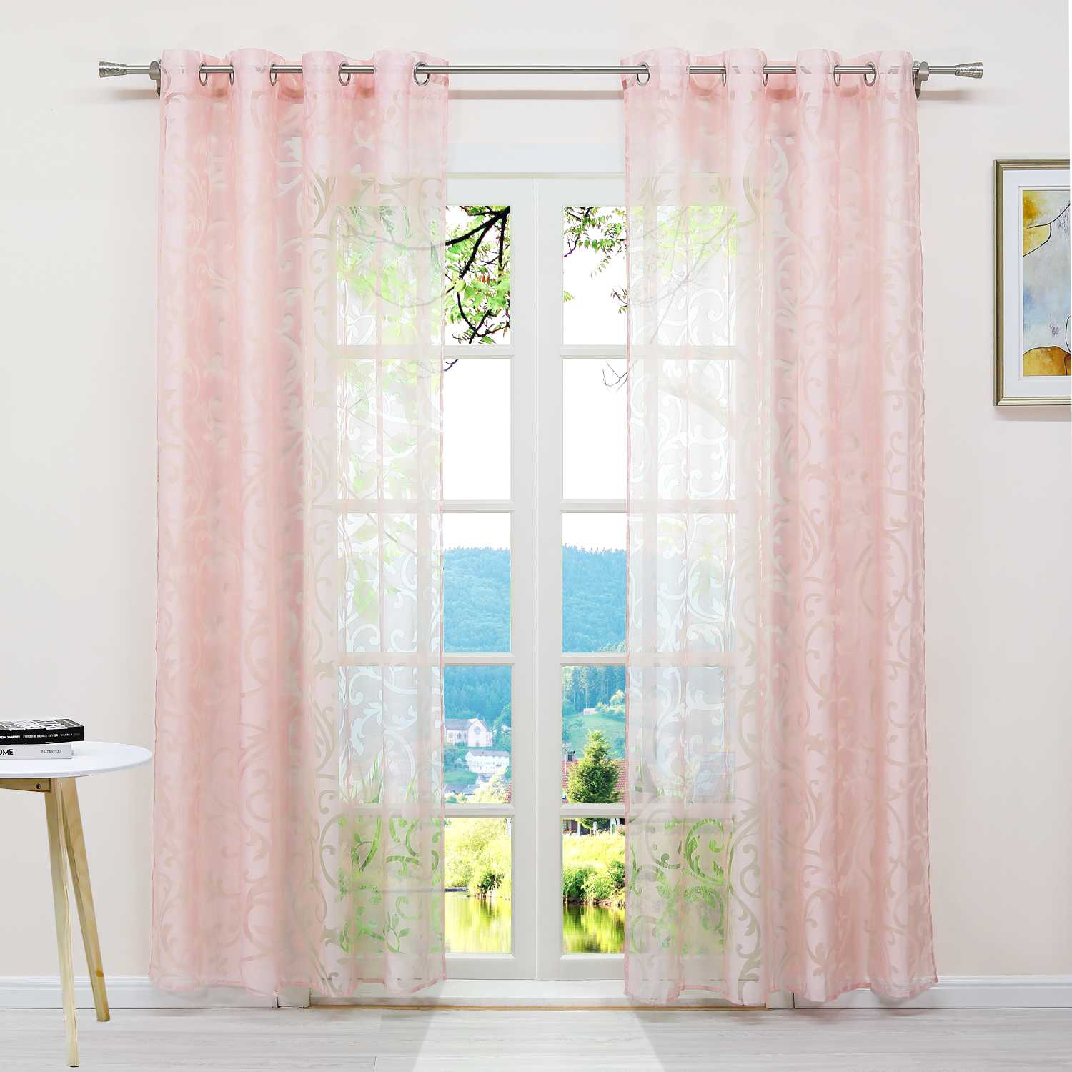 Curtains with Vine Pattern - Pink, Curtain-Tape Panel