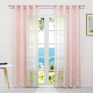 Curtains with Vine Pattern - Pink, Curtain-Tape Panel