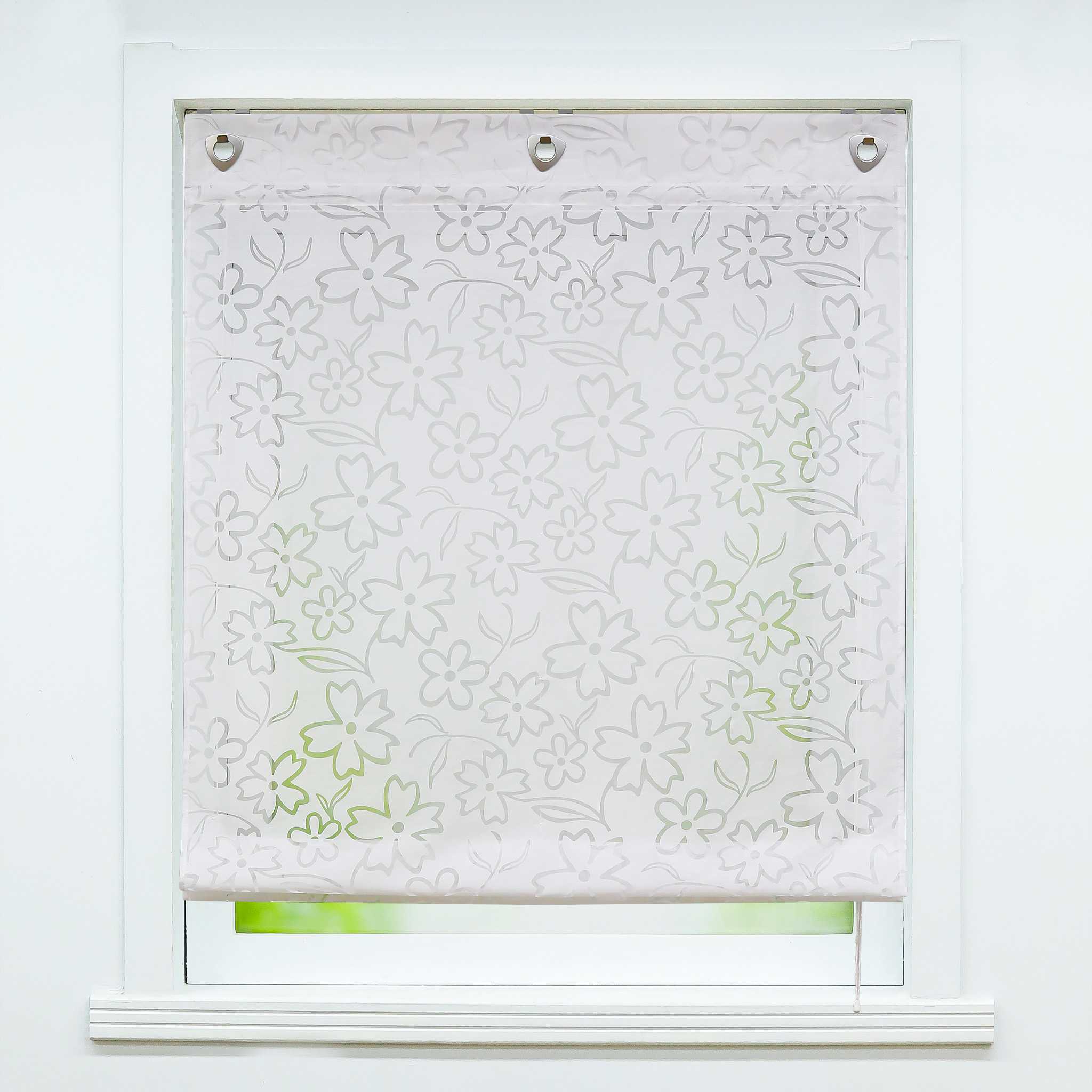 Roman Shades with U-Hooks Burnout Technique Floral Pattern 1 Piece - White, W x H 60 x 140cm