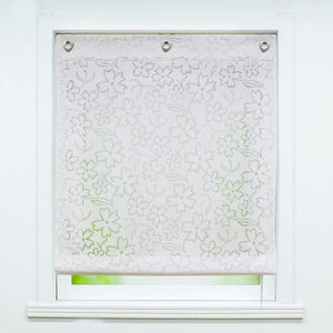Roman Shades with U-Hooks Burnout Technique Floral Pattern 1 Piece - White, W x H 60 x 140cm