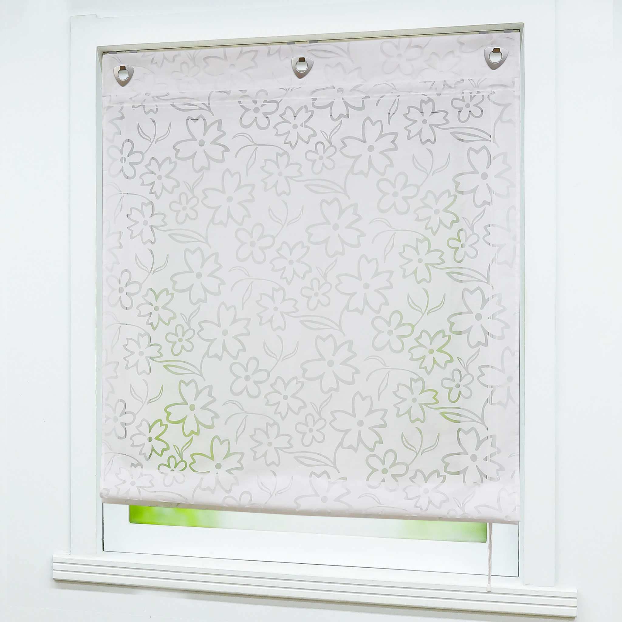 Roman Shades with U-Hooks Burnout Technique Floral Pattern 1 Piece - White, W x H 80 x 140cm