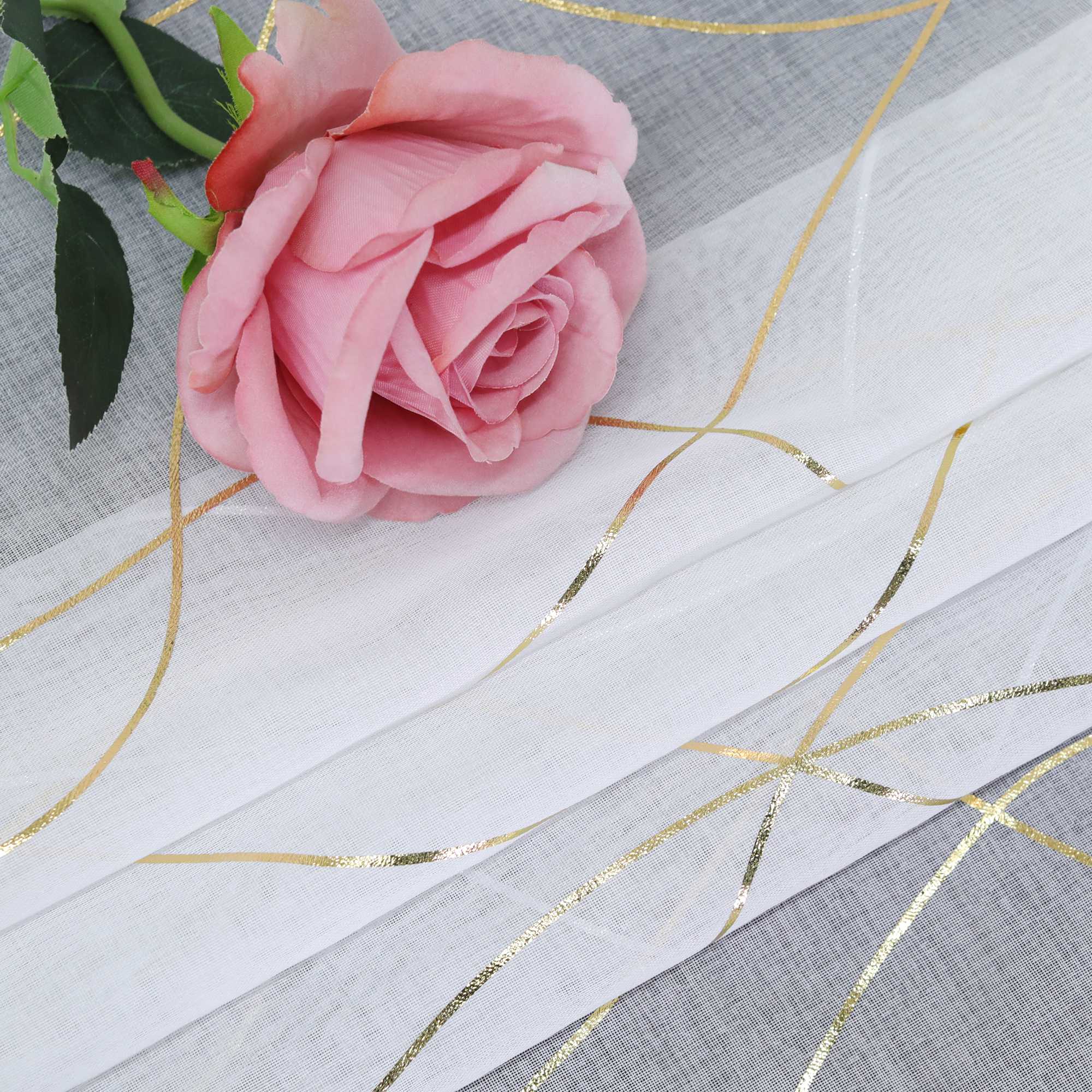 Roman Shade with Wave Stripes with Rod Pocket Satin Ribbon Semi-Sheer
