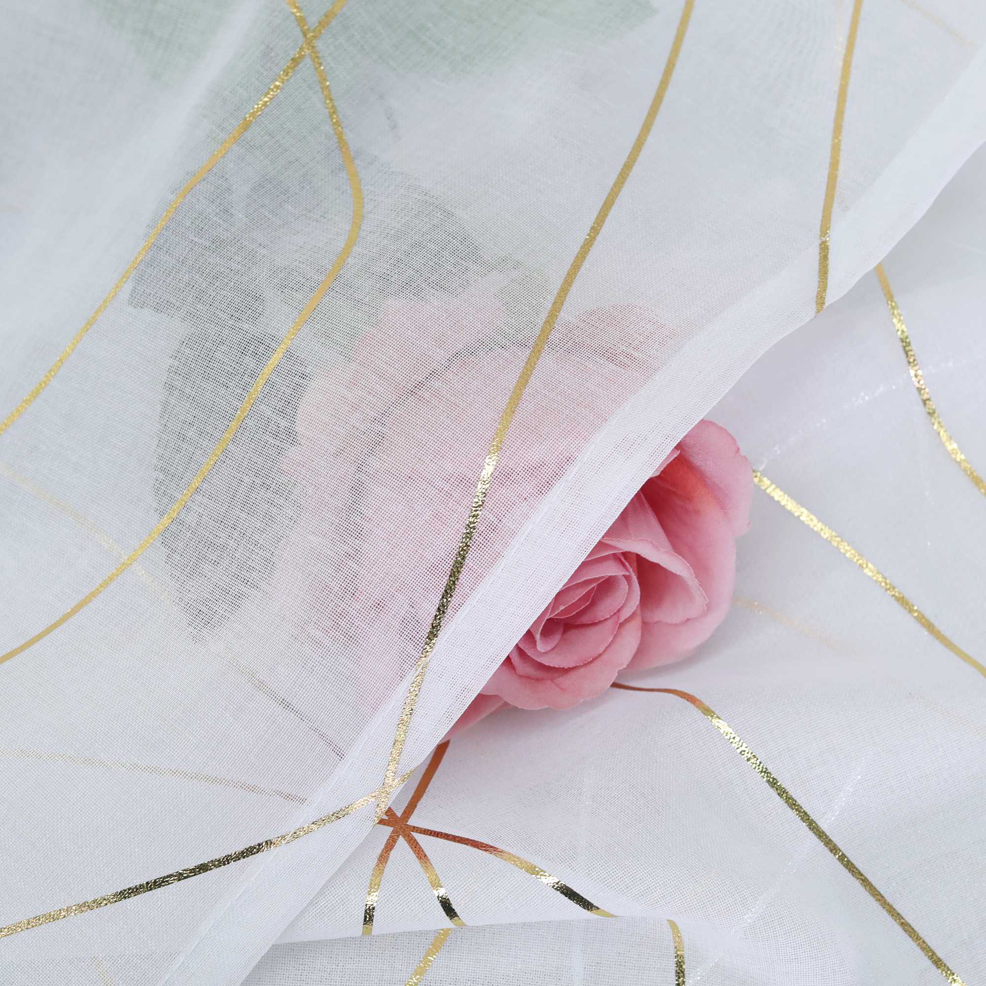 Roman Shade with Wave Stripes with Rod Pocket Satin Ribbon Semi-Sheer